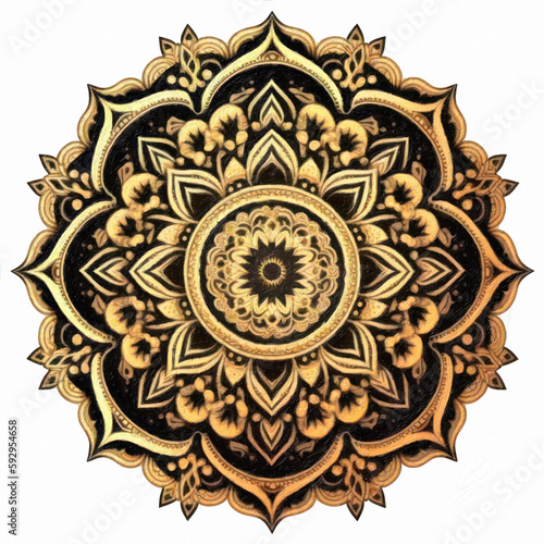 Mandala pattern on paper texture. Vintage decorative elements. Hand drawn background. Arabic, Indian, ottoman motifs. Ai Generative.