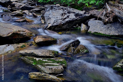 Long exposure of a river in a rocky area