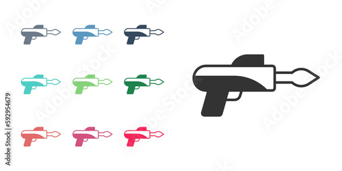 Black Fishing harpoon icon isolated on white background. Fishery manufacturers for catching fish under water. Diving underwater equipment. Set icons colorful. Vector