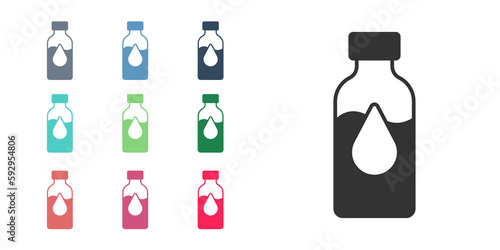 Black Oil petrol test tube icon isolated on white background. Cmemistry flask and falling drop. Set icons colorful. Vector