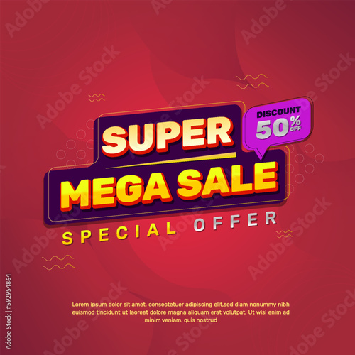Super mega sale template, in red, yellow, and purple colors. using an abstract style, very suitable for your business