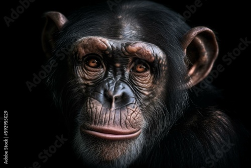 Chimpanzee head. Watercolor drawing. Generative AI © Ava