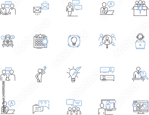 Questions and asnwers outline icons collection. Questions, Answers, Queries, Replies, Quizzes, Puzzles, Polls vector and illustration concept set. Intentions, Inquiries, Tests linear signs