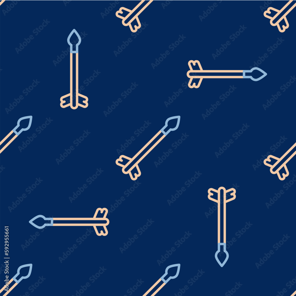 Line Medieval arrows icon isolated seamless pattern on blue background. Medieval weapon. Vector Line Medieval arrows icon isolated seamless pattern on blue background. Medieval weapon. Vector