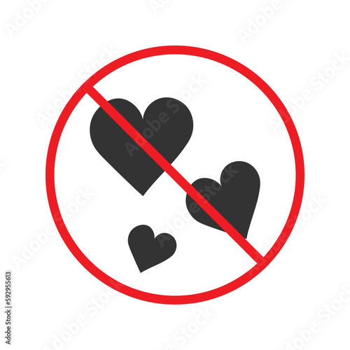 No heart icon. Forbidden heart vector sign. Warning, caution, attention, restriction, danger flat sign design. No love symbol pictogram. UX UI icon