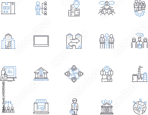Enterprise architecture outline icons collection. Enterprise, Architecture, Systems, Integration, Strategic, IT, Infrastructure vector and illustration concept set. Modeling, Planning, Solutions