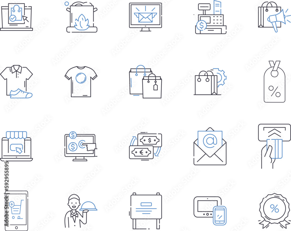 Store and food court outline icons collection. store, food court, restaurant, cuisine, menu, ingredients, recipes vector and illustration concept set. preparation, presentation, plating linear signs
