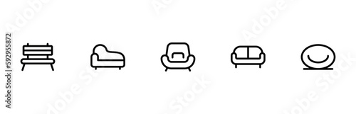 sofa divan or couch elegant furniture icon vector set design with Editable Stroke. Line, Solid, Flat Line, thin style and Suitable for Web Page, Mobile App, UI, UX design.