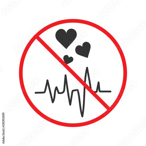 No lifeline icon. Forbidden lifeline pulse icon. No heart rate vector symbol. Prohibited vector icon. Warning, caution, attention, restriction flat sign design. Do not pictogram. UX UI icon