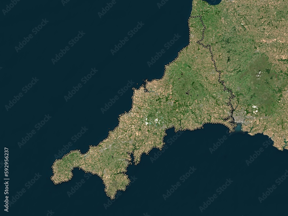Cornwall, England - Great Britain. Low-res satellite. No legend