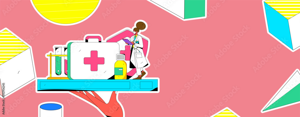 Fototapeta premium Medical Characters Anti-epidemic Flat Vector Concept Operation Hand Drawn Illustration 