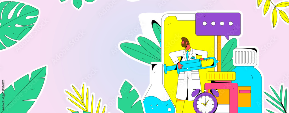 Fototapeta premium Medical Characters Anti-epidemic Flat Vector Concept Operation Hand Drawn Illustration 