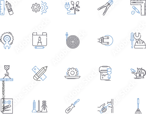 Engineering technologies outline icons collection. Technologies, Engineering, Mechanical, Civil, Electrical, Chemical, Electronics vector and illustration concept set. Structural, Robotics, Aerospace