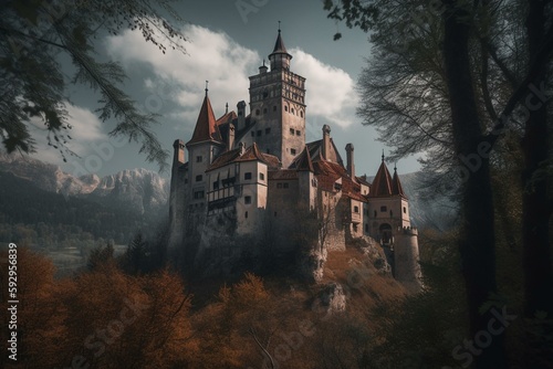 Castle medieval Dracula style. Generative AI