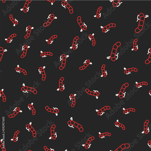 Line Inflatable boat with outboard motor icon isolated seamless pattern on black background. Vector