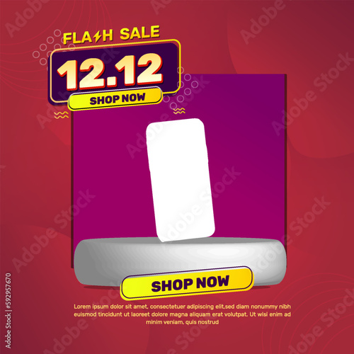 Flash sale 12.12 template with item view, using red, yellow, and purple colors. using an abstract style, very suitable for your business