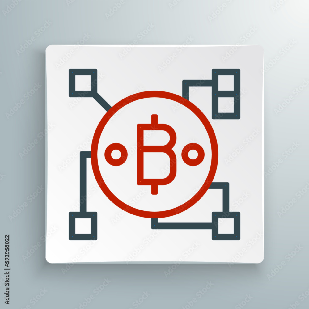Line Blockchain technology Bitcoin icon isolated on white background. Abstract geometric block chain network technology business. Colorful outline concept. Vector Line Blockchain technology Bitcoin icon isolated on white background. Abstract geometric block chain network technology business. Colorful outline concept. Vector