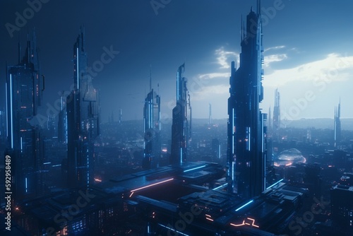 A futuristic cityscape with advanced weather prediction and management technology, Generative AI