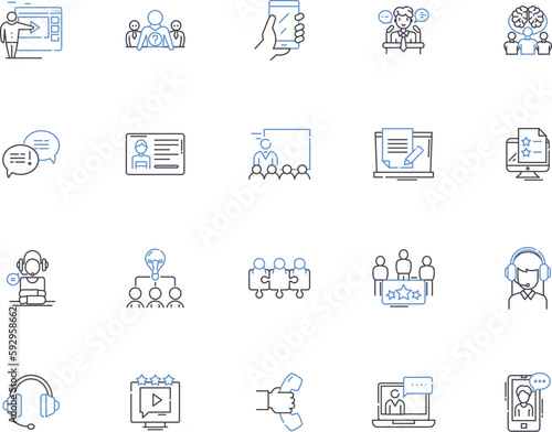 Communication people outline icons collection. Communicators, Dialogue, Interlocutors, Networkers, Speakers, Connectors, Conversationalists vector and illustration concept set. Messengers