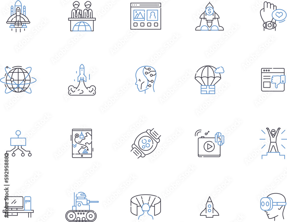 Future outline icons collection. Futurity, Foresee, Prospect, Prospective, Destiny, Prognosis, Futureproof vector and illustration concept set. Promising, Presage, Advancement linear signs