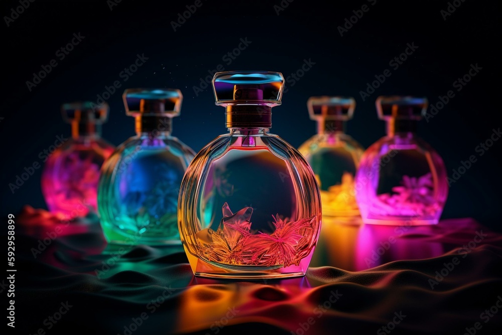 Neon Colorful Perfume Bottles Generative AI Neon Colorful Perfume Bottles Generative AI