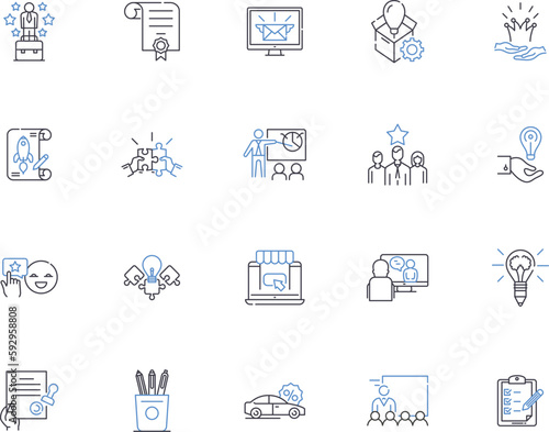 Marketing outline icons collection. Advertising, Promotion, Branding, Campaigns, Publicity, Consumers, Sales vector and illustration concept set. Social, Digital, Media linear signs