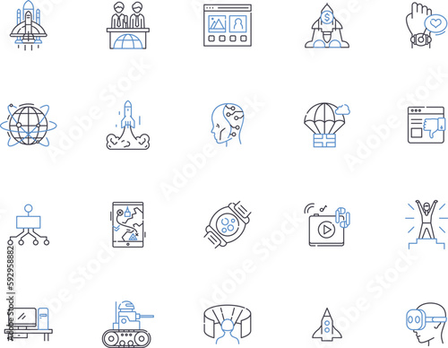 Future outline icons collection. Futurity, Foresee, Prospect, Prospective, Destiny, Prognosis, Futureproof vector and illustration concept set. Promising, Presage, Advancement linear signs