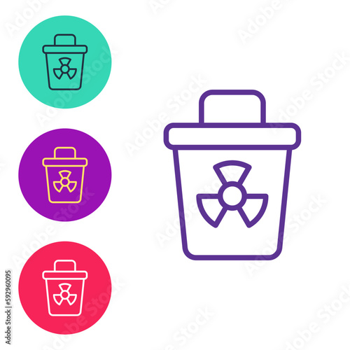 Set line Infectious waste icon isolated on white background. Tank for collecting radioactive waste. Dumpster or container. Biohazardous substances. Set icons colorful. Vector