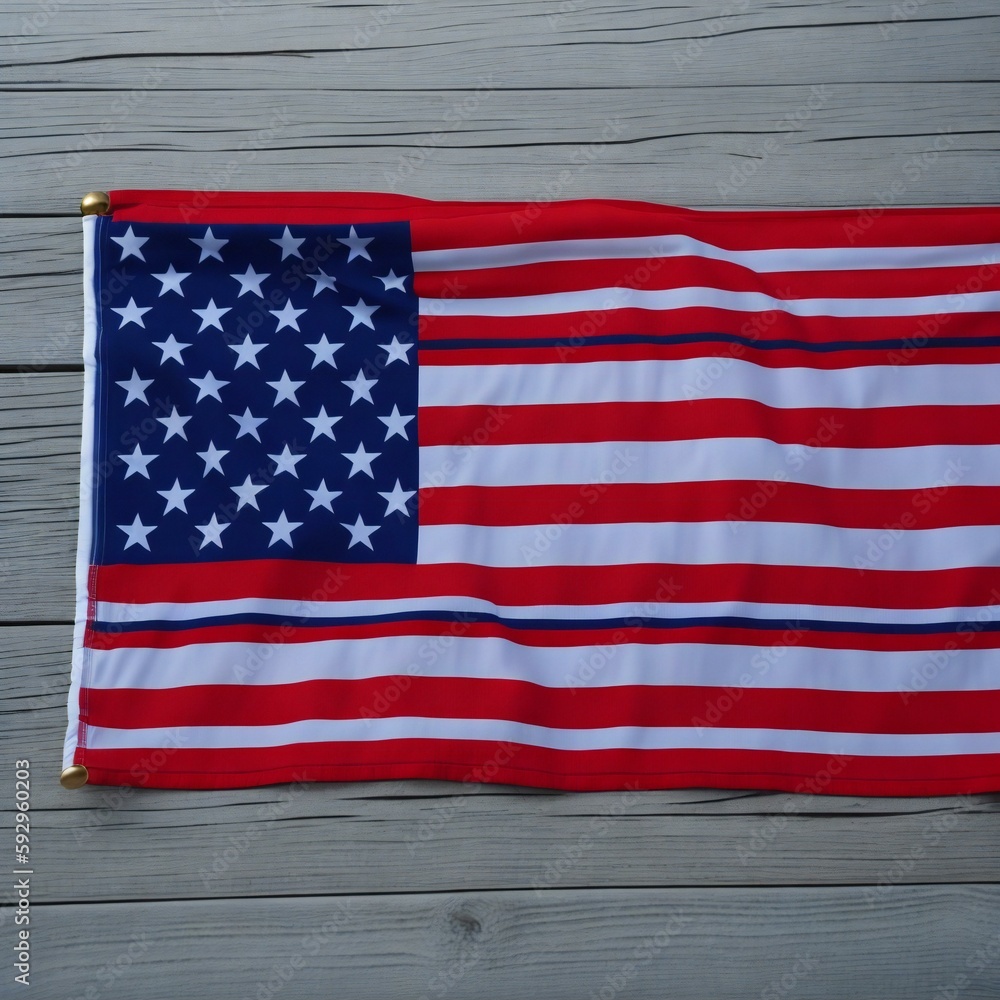 Fototapeta premium american flag on wooden surface, USA Flag Generative Ai