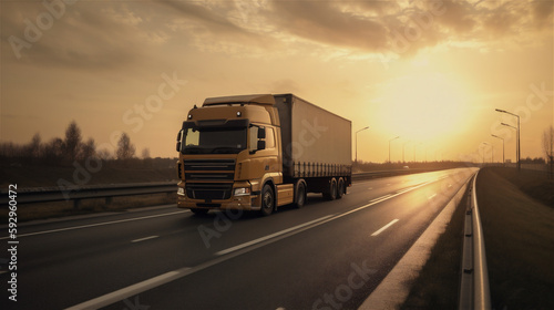 Truck on road in sunlight, generative AI