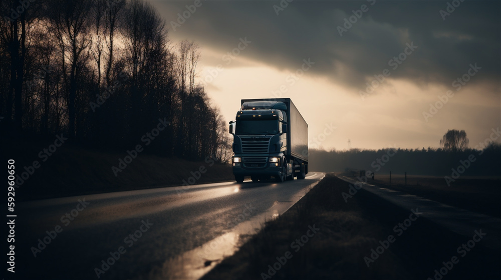 Truck on road in sunlight, generative AI Truck on road in sunlight, generative AI