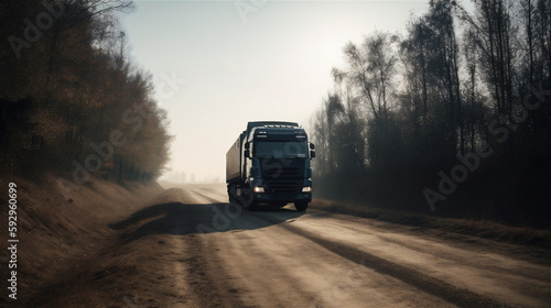 Truck on road in sunlight  generative AI