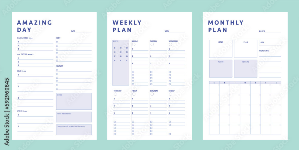 Daily weekly monthly planner. Simple Easily plan out of your day. Simple Clear Vector illustration design. Daily weekly monthly planner. Simple Easily plan out of your day. Simple Clear Vector illustration design.