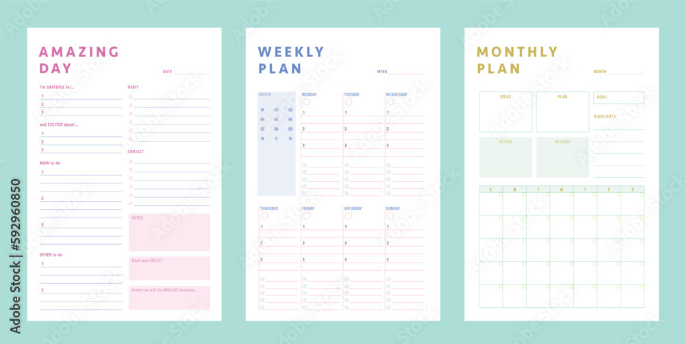 Daily weekly monthly planner. Simple Easily plan out of your day. Simple Clear Vector illustration design. Daily weekly monthly planner. Simple Easily plan out of your day. Simple Clear Vector illustration design.