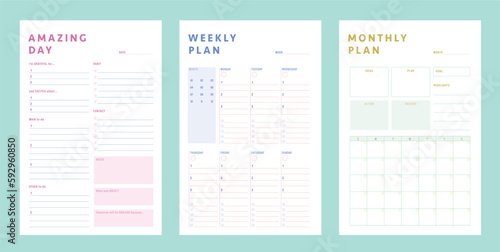 Daily weekly monthly planner. Simple Easily plan out of your day. Simple Clear Vector illustration design.