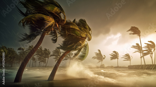 strong wind hurricane island flood disaster .Generative AI