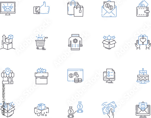 Shopping mall outline icons collection. Shopping, Mall, Store, Shop, Centre, Complex, Outlet vector and illustration concept set. Arcade, Department, Bazaar linear signs