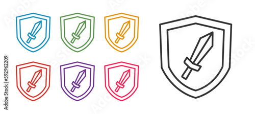 Set line Sword for game icon isolated on white background. Set icons colorful. Vector
