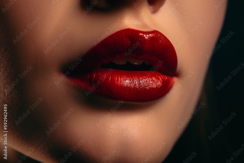 healthy human lips with red lipstick , Skincare and beauty and cosmetic concept , Generative AI healthy human lips with red lipstick , Skincare and beauty and cosmetic concept , Generative AI
