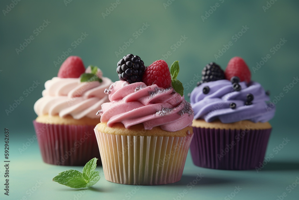 Colorful mini cupcake, Food and a bakery concept , Generative AI