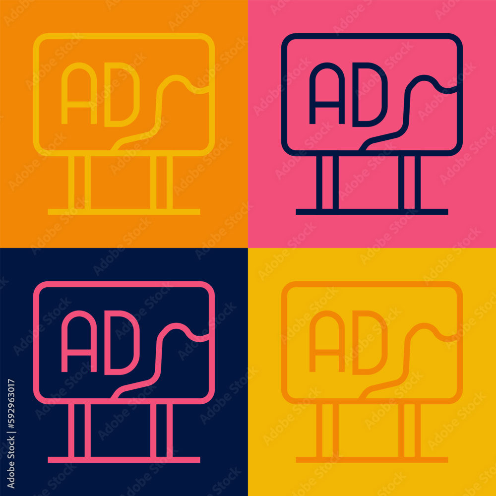 Pop art line Advertising icon isolated on color background. Concept of marketing and promotion process. Responsive ads. Social media advertising. Vector Pop art line Advertising icon isolated on color background. Concept of marketing and promotion process. Responsive ads. Social media advertising. Vector