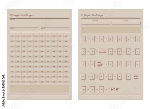 Fototapeta Naklejka Na Ścianę i Meble -  100 and 30days challenge planner. Simple Easily plan out of your day. Simple Clear Vector illustration design.
