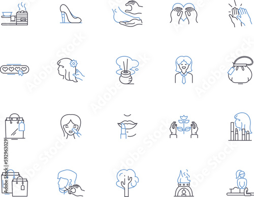 Beauty salon outline icons collection. Salon, Beauty, Hair, Nails, Facials, Makeup, Waxing vector and illustration concept set. Massage, Eyebrows, Barber linear signs