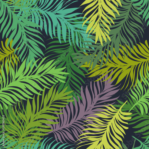 Trendy seamless pattern, tropical palm leaves. Vector design. Seal, jungle. Printing and textiles. exotic tropics. Summer