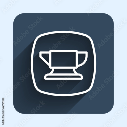 White line Blacksmith anvil tool icon isolated with long shadow background. Metal forging. Forge tool. Blue square button. Vector