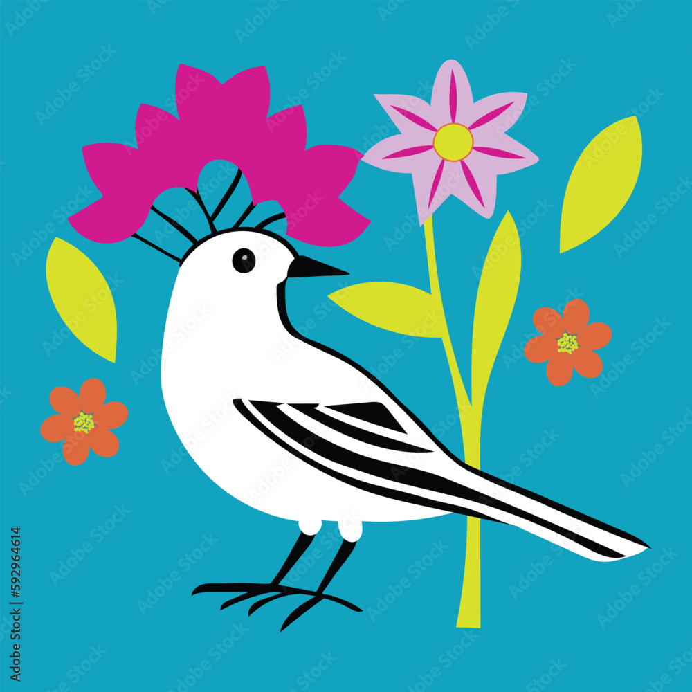 Obraz premium White bird and yellow flower-vector artwork