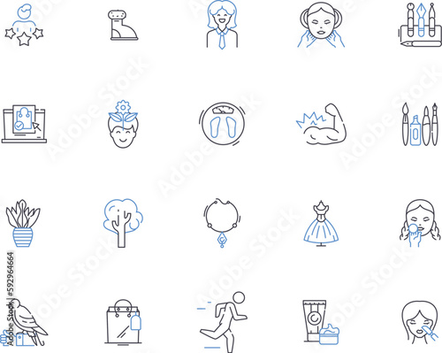 Beauty makeup outline icons collection. Beauty, Makeup, Cosmetics, Eyeshadow, Foundation, Mascara, Lipstick vector and illustration concept set. Blush, Contour, Highlight linear signs