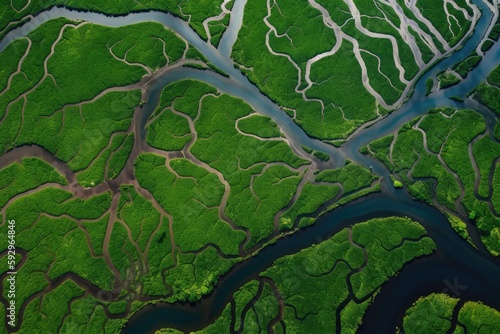 bewildering maze of waterways and tributaries in the amazonas, created with generative ai photo