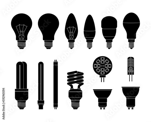 Wallpaper Mural Light bulb in vector isolated on white background. Set of light bulbs icons. Light in the interior. Light bulb idea. Black and white lamps silhouettes. LEDs, energy saving and incandescent lamp bulbs Torontodigital.ca