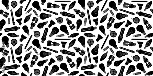 Wallpaper Mural Set of light bulb icons. Light bulb idea. LEDs, energy saving lamps and incandescent lamps. Seamless background with light bulbs in vector. Insulated light bulbs on white background Torontodigital.ca